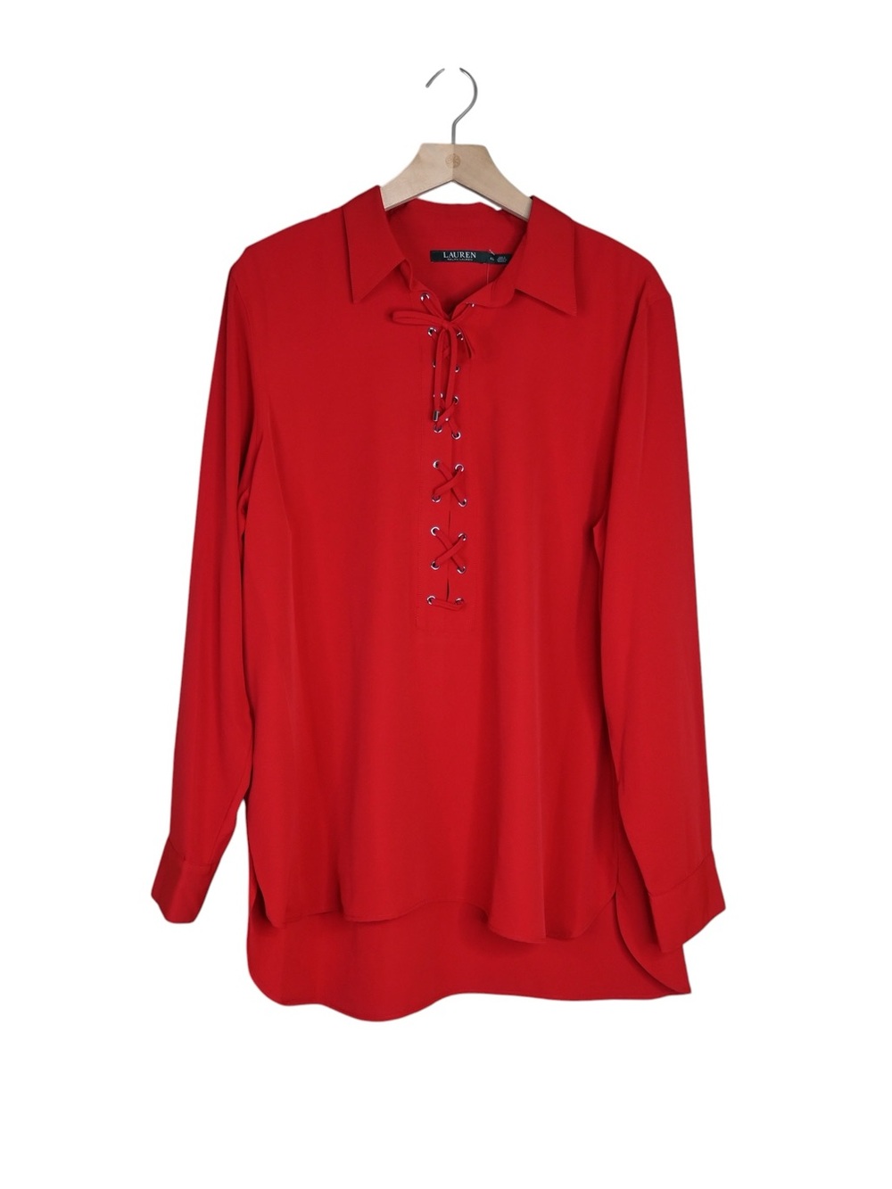 Lauren Ralph Lauren Women's XL Brilliant Red Long Sleeve Tunic Blouse NEW